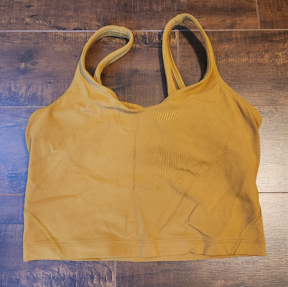 Lululemon crop tank top with built in bra, gold/yellow in color